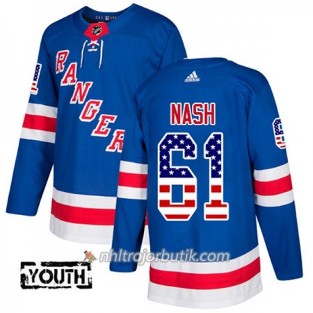 Barn Ishockey New York Rangers Tröja Rick Nash 61 Adidas 2017-2018 Blå USA Flag Fashion Authentic